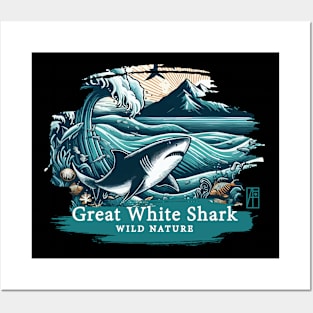 Great White Shark - WILD NATURE - GREAT WHITE SHARK -3 Posters and Art